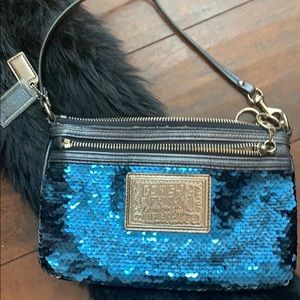 Coach Poppy Sequin Lg Wristlet Wallet, Navy,
